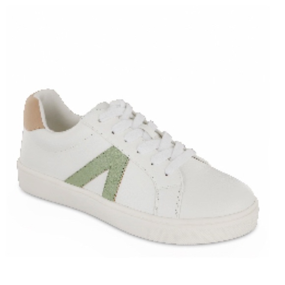 MIA Stylish White Sneakers with Sage and Pink Accent